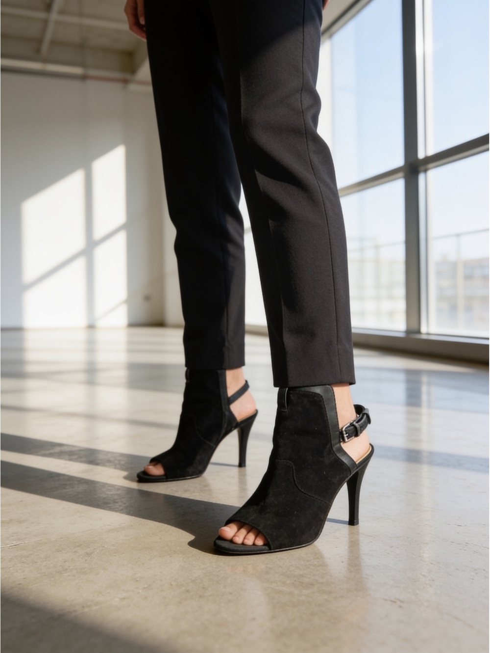 Penny Loves Kenny Black Suede Peep Toe Slingback Block Heel Booties - Size 9Mo